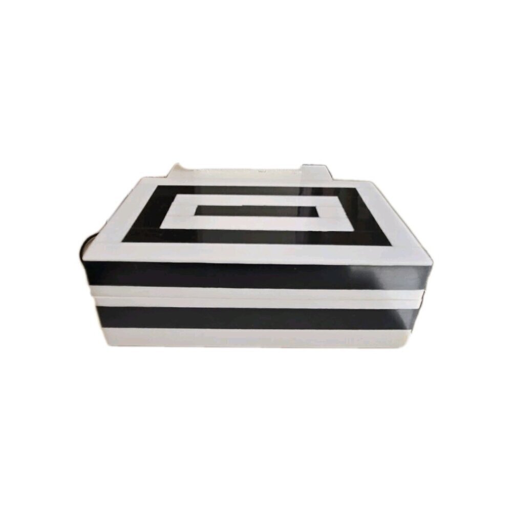 New Modern Inlaid Resin Black and White Striped Design Storage Jewelry Box 4"x6" - Picture 5 of 5